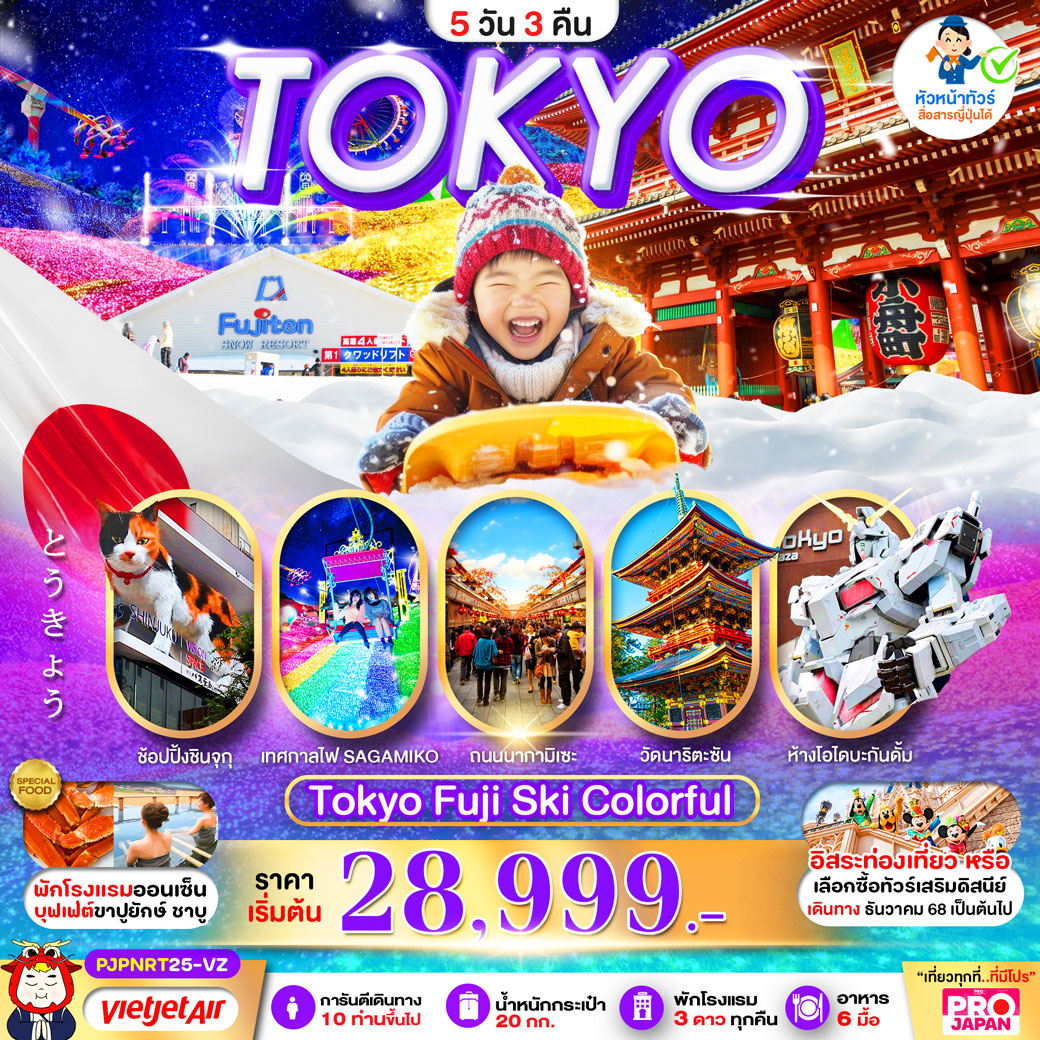 ทัวร์ญี่ปุ่น PRO TOKYO FUJI SKI COLORFUL (บินตรง) 5วัน 3คืน (VZ)